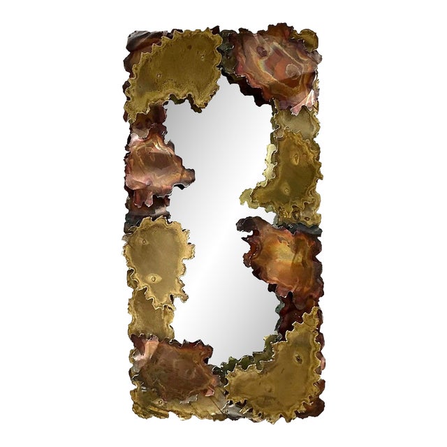 Vintage Mid-Century Modern Brutalist Torch Cut Abstract Mirror After Tom Greene For Sale