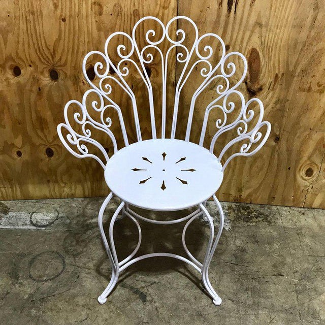 Restored Antique French Wrought Iron Garden Chairs in White - a Pair