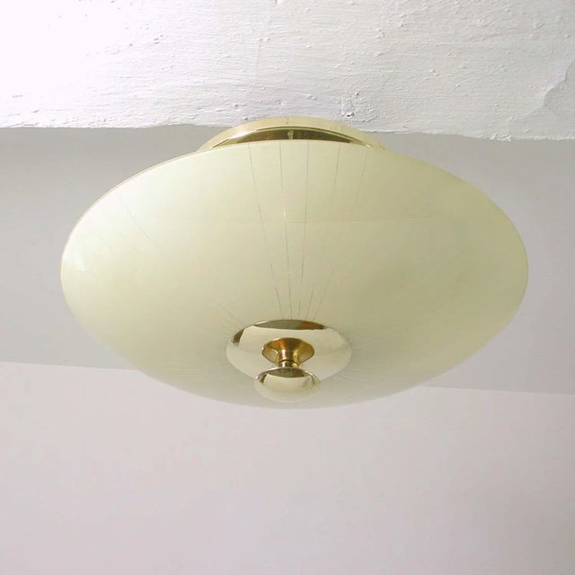 Mid-Century German Opaline and Brass Flush Mount, 1950s For Sale - Image 4 of 16