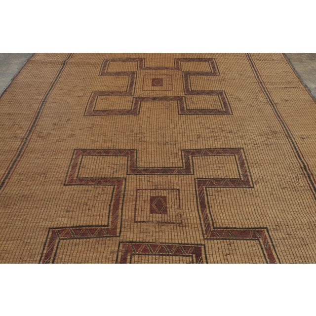 Tribal Vintage Moroccan Tuareg Mat With Twin Geometric Medallions in Beige & Red - Rug & Kilim For Sale - Image 3 of 8