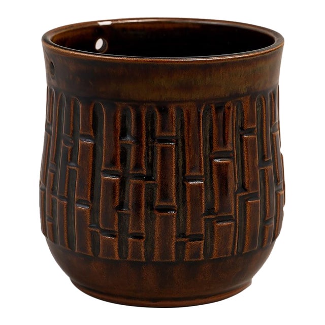 Vintage California Studio Pottery Vase by Yano — Mid-Century Modern Textured Glaze, 1970s For Sale