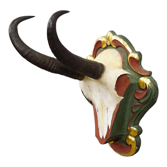 Vintage Chamois Trophy on Carved Plaque, Germany 1960s For Sale