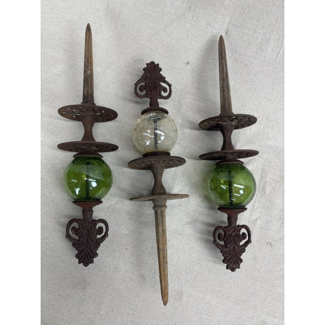 Set of Three Cast Iron and Crackle Glass Hose Guards For Sale - Image 6 of 10