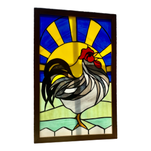 Stain Glass Rooster and Vibrant Sunrise