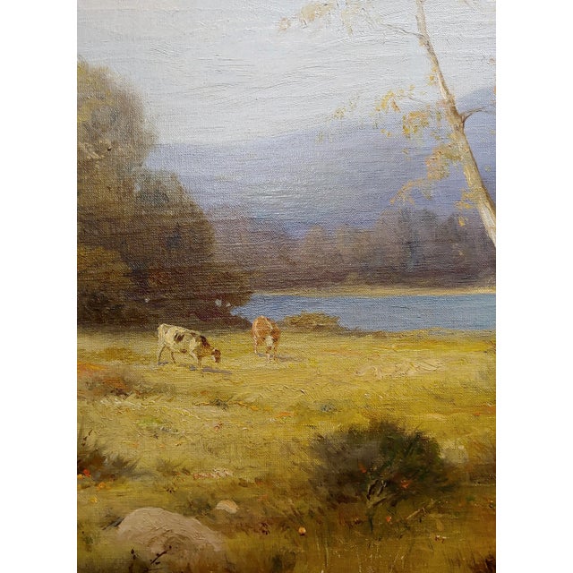 Quaint Pastoral Landscape by the Lake -19th Century Oil Painting For Sale In Los Angeles - Image 6 of 10