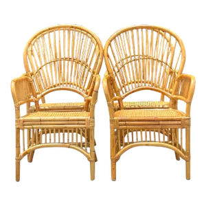 Vintage Coastal Rib Rattan Dining Chairs - Set of 4