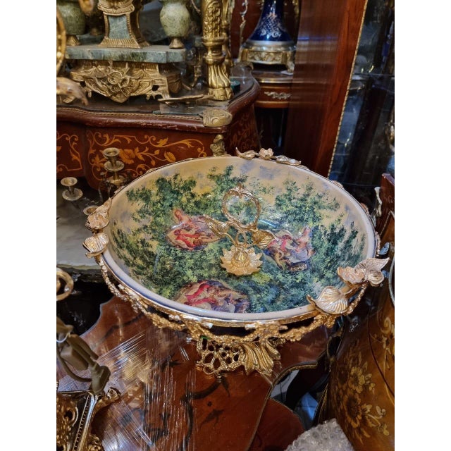 1960s French Porcelain Centerpiece Bowl Cobalt Blue with Gilt Bronze Mounts For Sale - Image 4 of 4