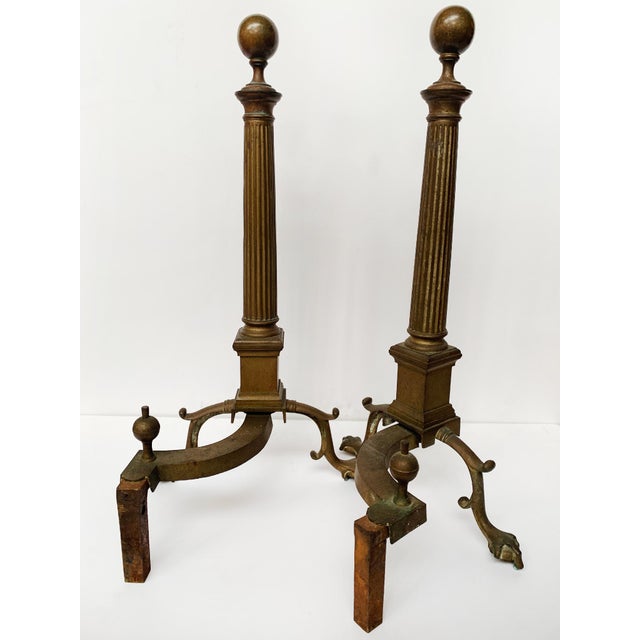 French Antique French Brass Andirons - A Pair For Sale - Image 3 of 9