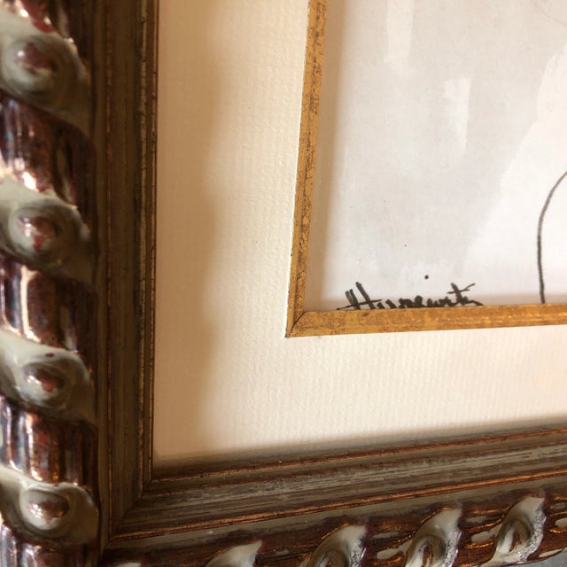 Original watercolor painting on paper Signed bottom left 9.5 x 13.5 overall size with vintage frame is 16 x 20