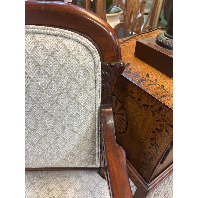 19th Century Small Antique Dark Wood Edwardian Loveseat With New Upholstery For Sale - Image 5 of 11