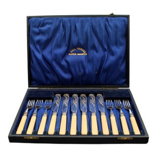 1913 English Boxed Fish Service for Six by Yates Brothers For Sale