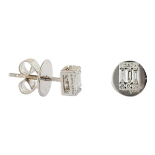 Handcrafted Diamond Pave Stud Earrings in 18k Solid White Gold - A Pair For Sale
