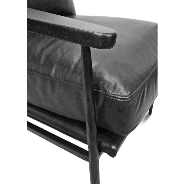 Wood Industrial Modern Charcoal Black Leather Club Chair For Sale - Image 7 of 10