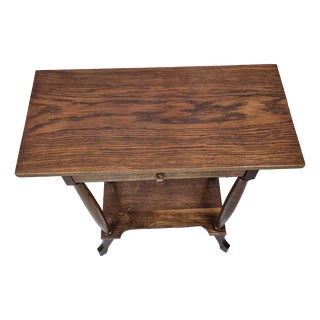 Antique Oak Side Table with Drawer, 1900s For Sale
