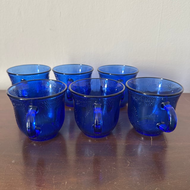 Vintage Forte Crisa Cobalt Blue Glass Mugs, Set of 6 For Sale - Image 4 of 8