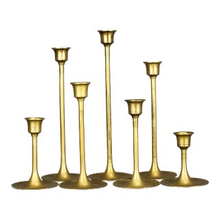 Vintage Solid Brass Candlesticks Tulip Style - Set of 7 For Sale