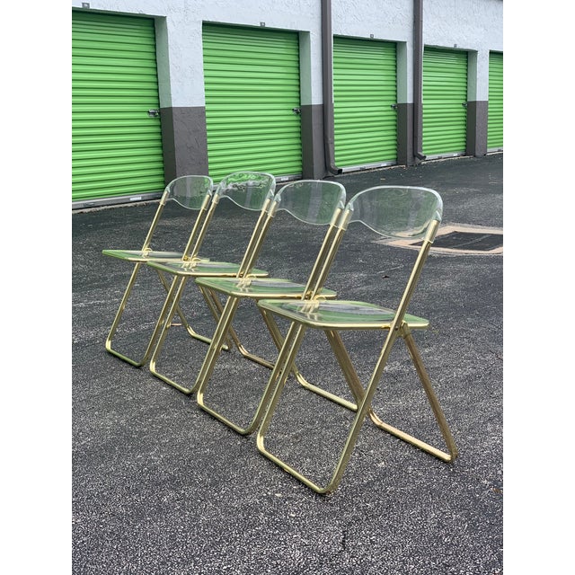 Giancarlo Piretti Giancarlo Piretti Style Brass Folding Chairs- Set of 4 For Sale - Image 4 of 8