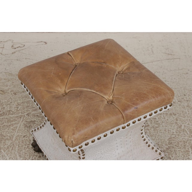 Thomasville Pair of Tufted Leather Stools For Sale In Philadelphia - Image 6 of 14