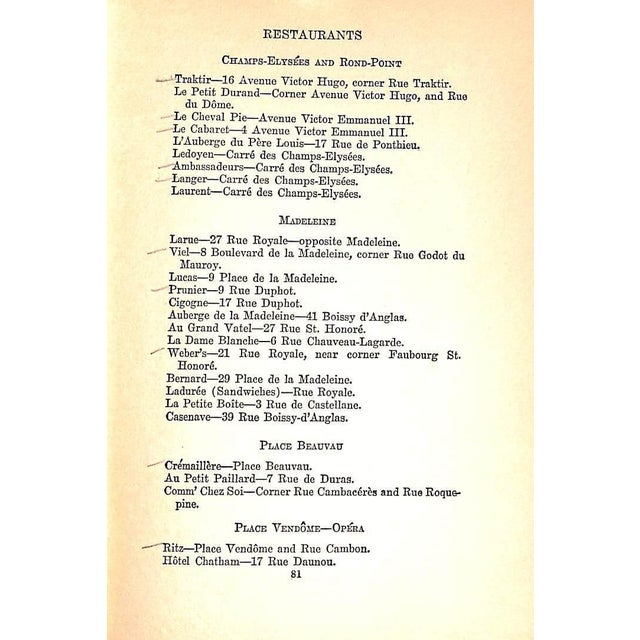 Paper "A Guide to the Restaurants of Paris" 1929 Bonney, Therese and Louise For Sale - Image 7 of 12