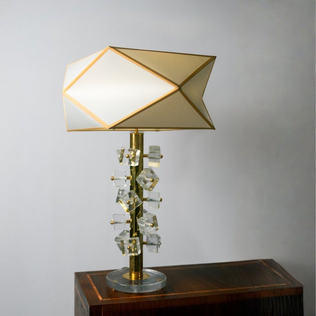 Transparent Murano Cube Lamps with Geometric Shade, Set of 2 For Sale - Image 6 of 6