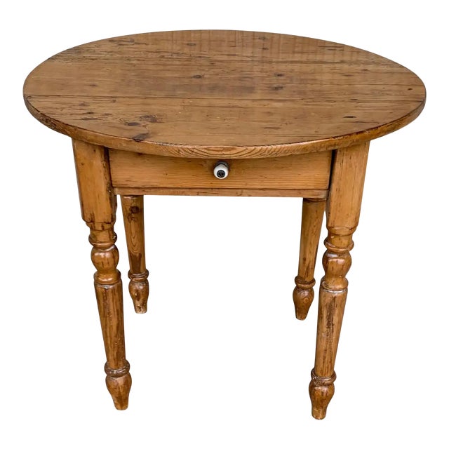 19th Spanish Country Pine Side Oval Side Table For Sale