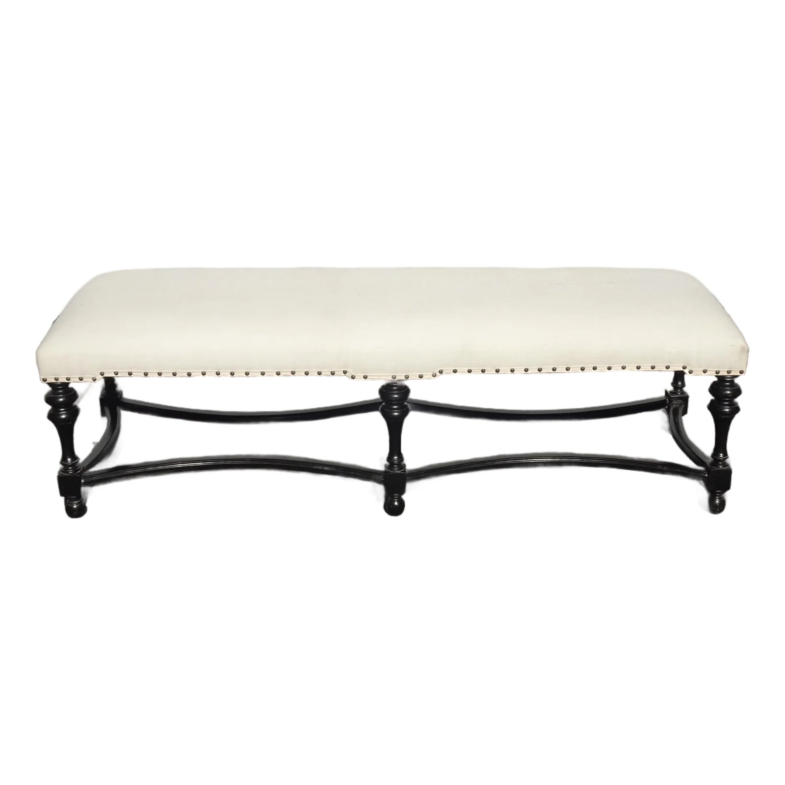Modern White Bed Side Bench With Curved Black Base & Designer Fabric ...