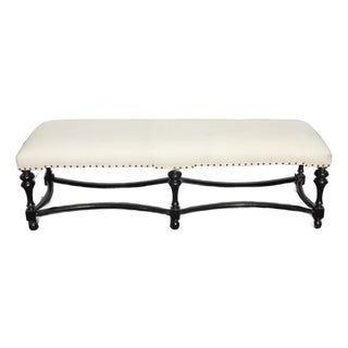 Modern White Bed Side Bench With Curved Black Base & Designer Fabric For Sale