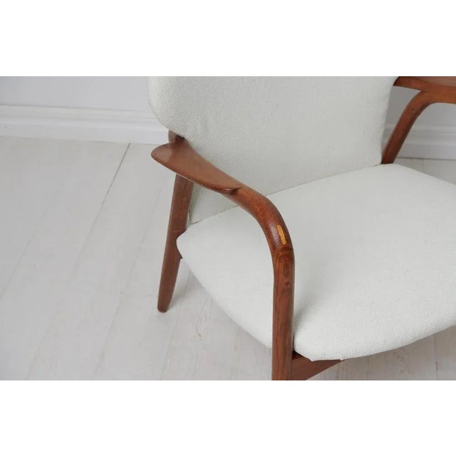 Wood Set of Swedish Modern Upholstered White Armchairs, 1950s For Sale - Image 7 of 10