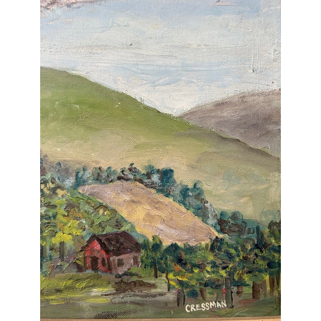 1950s Vintage Primitive Impressionist Farm Landscape Oil Painting in Wood Frame For Sale - Image 5 of 6