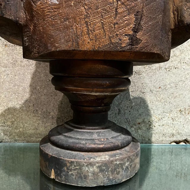 1943 Hand Carved Wood Bust Refined Bespectacled Gentleman Patinated Gold For Sale - Image 12 of 13