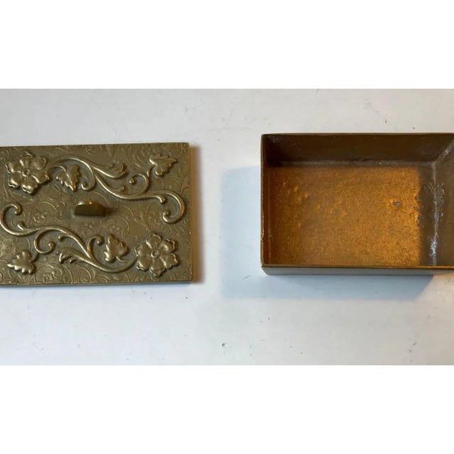 Metal Art Deco Bronze Box with Flowers in Relief, 1930s For Sale - Image 7 of 12