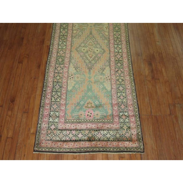 Textile Zabihi Collection Pink and Green Vintage Karabagh Runner - 3'8" x 10'7" For Sale - Image 7 of 9