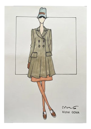 Michel Goma, Fashion Drawing, 1980s, Felt-Tipped Pen Drawing
