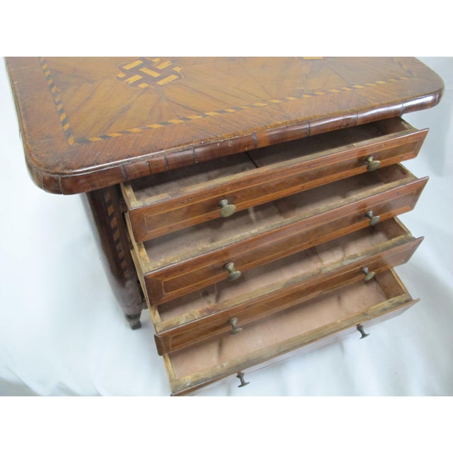 Antique Marquetry Inlaid Wood Miniature Footed Jewelry Box Vanity Chest For Sale - Image 15 of 18