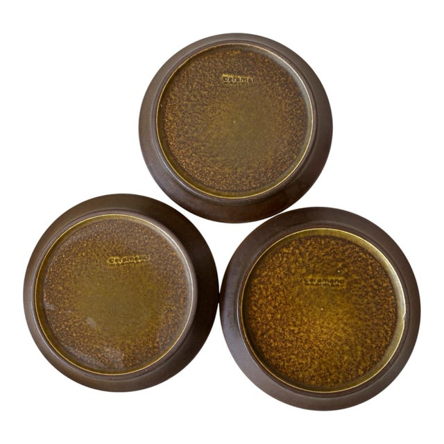 Chocolate 1960s Ceramano Epsilon West German Pottery Cups & Saucers by Karl Leutner – Set of 3 For Sale - Image 8 of 11