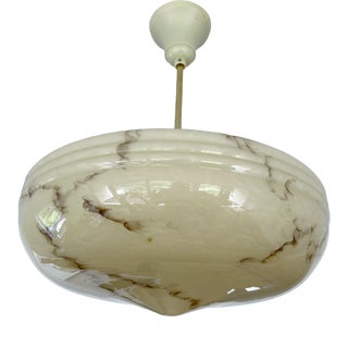 Art Deco Ivory Glass Pendant Light, 1950s For Sale