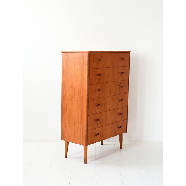 Vintage Scandinavian Flamed Teak Chest of Drawers, 1950s For Sale - Image 3 of 7