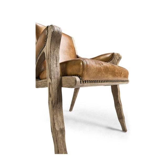 Wood Rustic Western Leather Armchair For Sale - Image 7 of 9