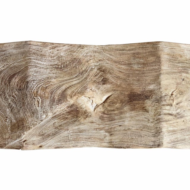 Coastal Organic Modern Washed Teak Wave Bench For Sale - Image 4 of 6