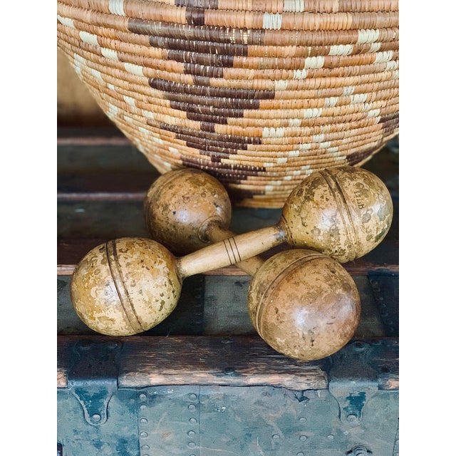 Antique Victorian Primitive Oversized Wooden Hand Weights, Dumbbells - a Pair For Sale - Image 9 of 9