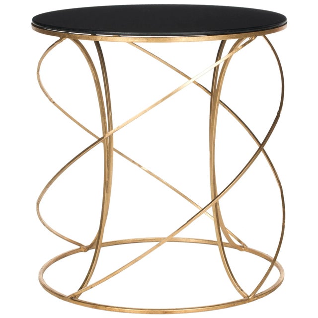 Glass Top Round Accent Table in Gold & Black For Sale - Image 4 of 4