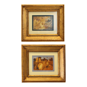 Pair 1960s Vintage Post-Impressionism Landscape Paintings | Gilt Wood Frames