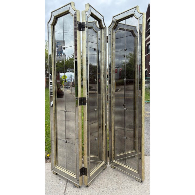 Vintage Regency Inspired Antique Mirrored Folding Screen For Sale - Image 10 of 10