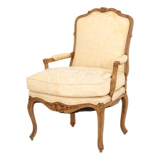 Louis XV Style Wool Damask Upholstered Fauteuil For Sale