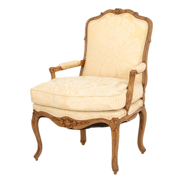 Louis XV Style Wool Damask Upholstered Fauteuil For Sale