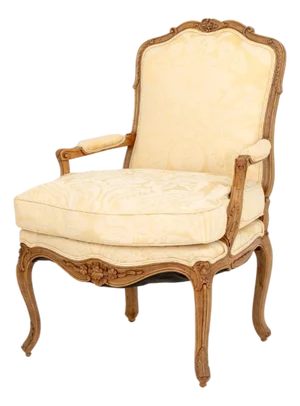 Louis XV Style Wool Damask Upholstered Fauteuil