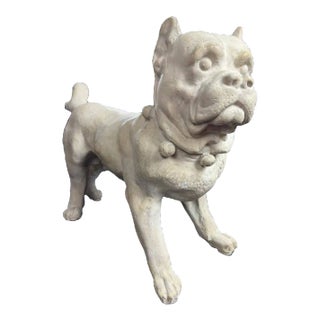 Antique French Bulldog Sculpture | Early 20th Century Plaster & Metal Figure, Circa 1910–1920 For Sale