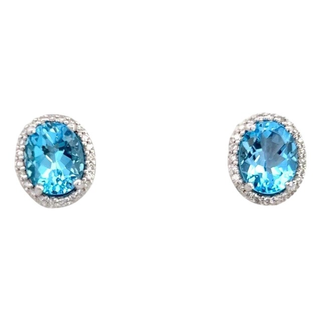 Natural Topaz Diamond Stud Earrings 14k W Gold 6.98 TCW Certified For Sale