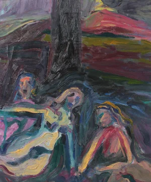 Jane Rades Figurative Scene Oil Painting on Paper, 20th Century