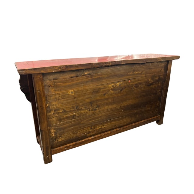 Mid 19th Century Antique Chinese Painted Red Lacquer Wedding Chest Sideboard For Sale - Image 4 of 11